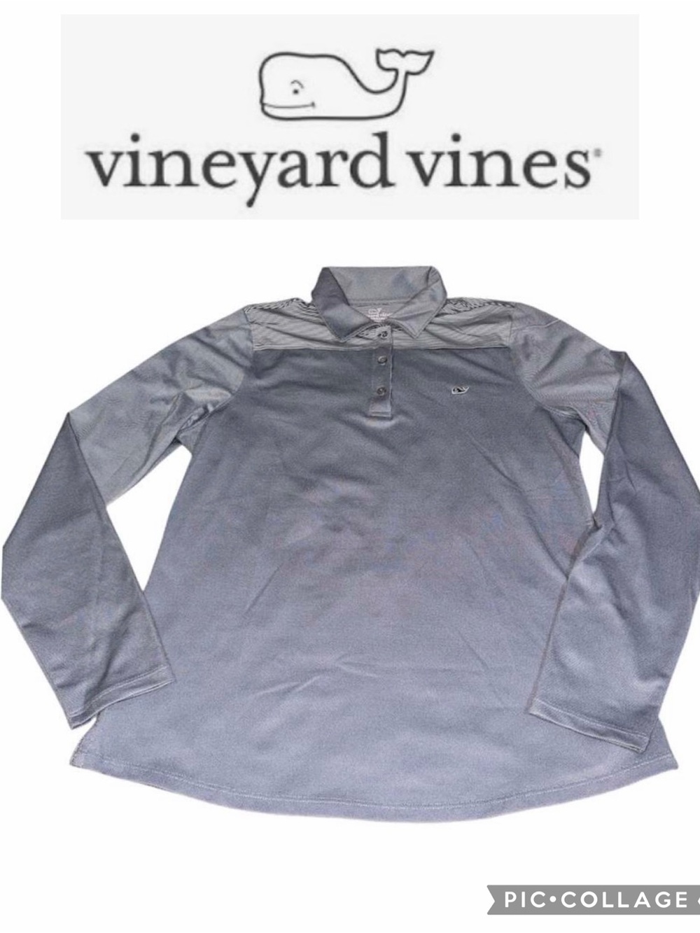 Vineyard Vines Performance Long Sleeve Polo Shirt Gray Size M